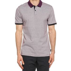 Ted Baker Men's Caffine Striped Polo Shirt Purple L Casual Summer Luxury Golf